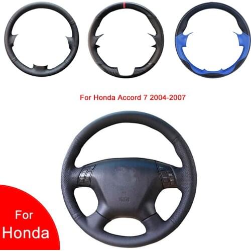 Breathable Punch Hand-Stitched Black Artificial Leather Car Steering Wheel cover For Honda Accord 7 2003-2007 Odyssey 2005-2010