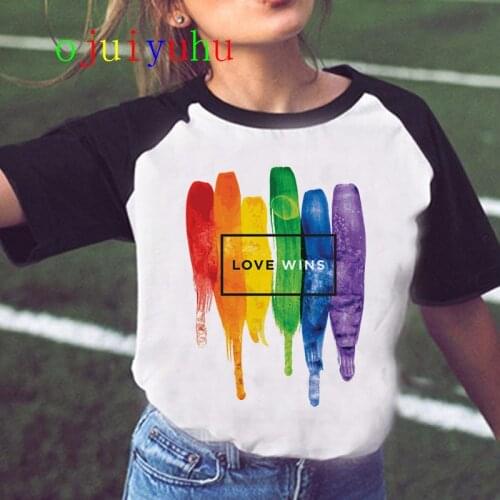 Lesbian Lgbt Harajuku Ullzang T Shirts Women 90s Gay Pride Graphic T-shirt Rainbow Cartoon Print Tshirt Fashion Top Tees Female