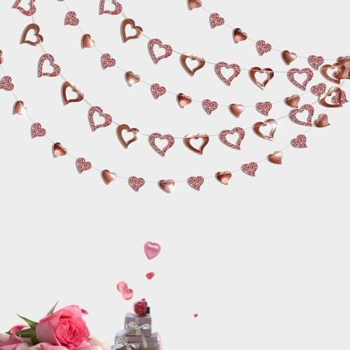 Rose Gold Heart Love Garlands Valentines Day Decorations Hanging Banner Wedding Birthday Bridal Shower Engagement Bachelorette