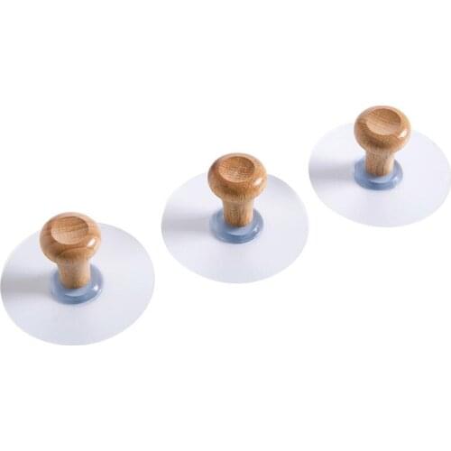 3Pcs Wood Wall Hooks Key Holder Hat Coat Hanger Strong Suction Cup Sucker Household Waterproof Adhesive Rack Shelf Home Decor