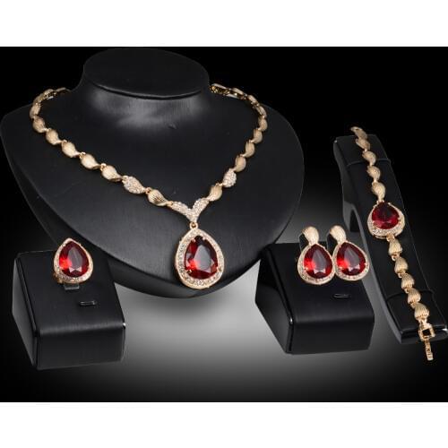 FARLENA Jewelry Water Drop Crystal Necklace Earrings Bangle & Ring for Women African Dubai Bridal Jewelry sets