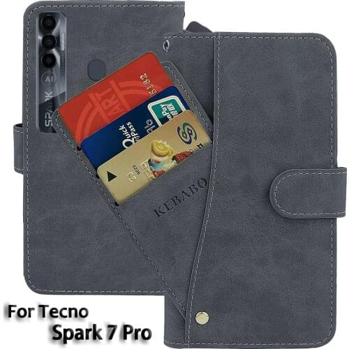 Leather Wallet Tecno Spark 7 Pro Case 6.6" Flip Fashion Luxury Front Card Slots Cases Cover Business Magnetic Phone Bags