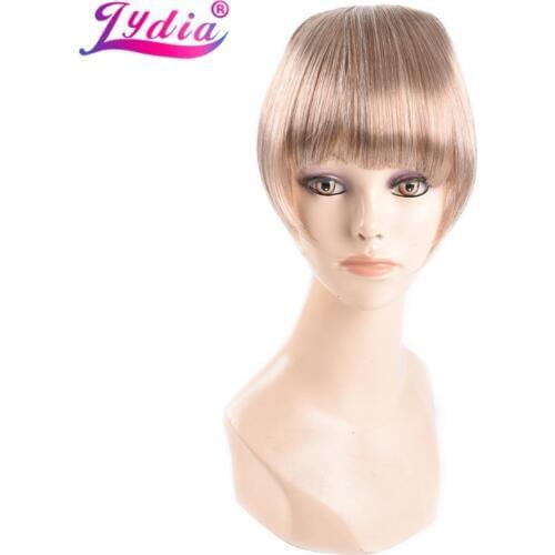 Lydia Short Straight Fringe Clip-In Hair Bangs Blonde Hairpiece Heat Resistant Synthetic Fake Blunt Bangs Hair Extensions