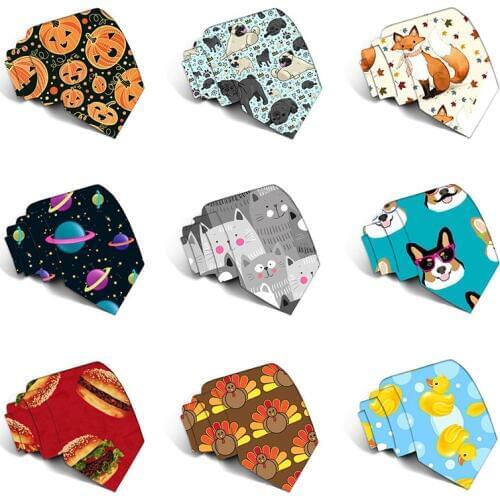 3D Printed Business Party Wedding Men Ties Funny Pattern Cute Animal Food Polyester Slim Neckties For Men Shirt Accessories