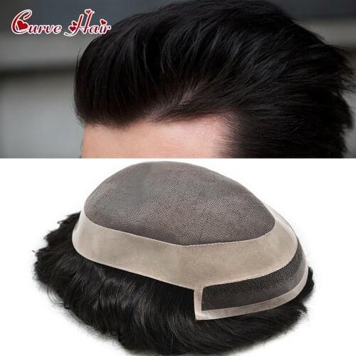 Natural Remy Human Hair Man Toupee Breathable Fine Mono Center Around NPU Hair Replacement Systems Handmade Male Wig Hairpiece