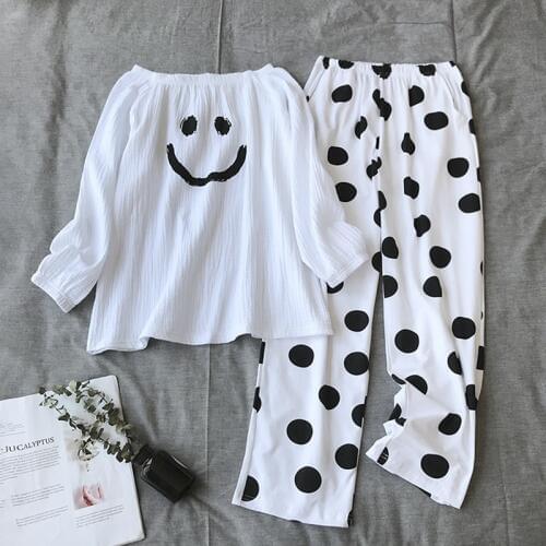 New Pajamas Womens 100% Cotton Korean Loose Long Sleeve Pants Thin Casual Minimalist Two-piece Pyjamas Women Pijama Home Suit