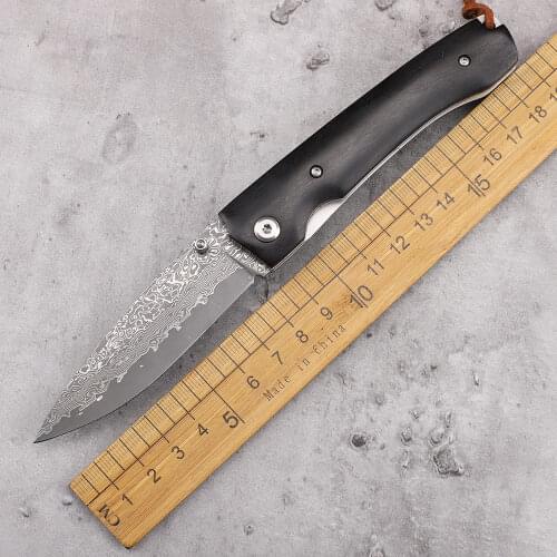 VG10 Damascus steel blade ebony wood handle outdoor camping hiking hunting pocket fruit knife EDC tool