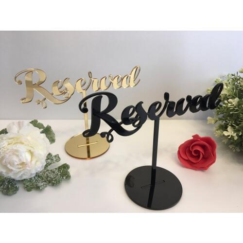 Reserved sign Reception Wedding Table Seating Signs Freestanding Gold Black Acrylic