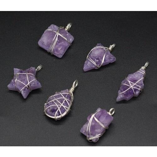 Natural stone Pendant semi-precious winding line irregular Amethyst Charms for jewelry making DIY necklace bracelet accessories