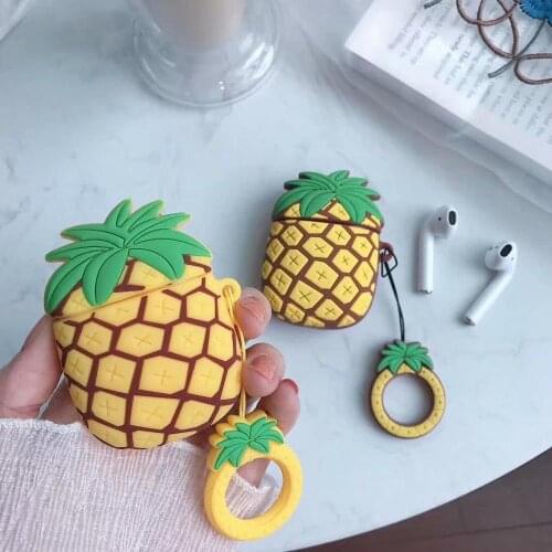 3D Cute Fruit Pineapple Finger Ring Strap Soft Silicone Case for Apple Airpods 1 2 Bluetooth Wireless Earphone Cover Box Bags
