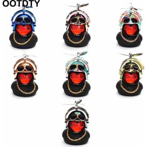Rubber Duck Car Decorations Black Duck Car Dashboard Ornaments with Propeller Helmet