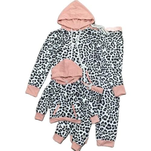 GirlyMax Fall Winter Mommy Me Leopard Loungewear Pink Hoodie with Pants