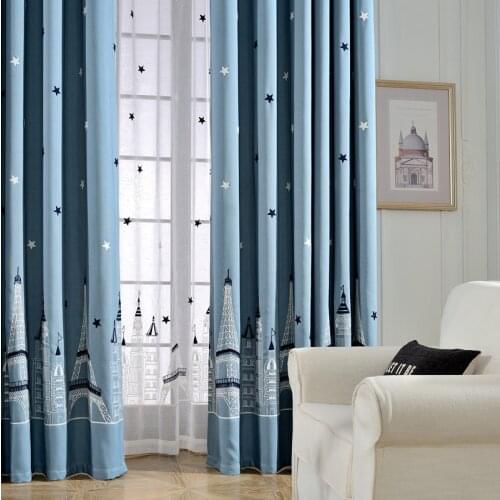 Castle Cartoon Children Blue Bedroom Window Blackout Curtain Embroidered Kids Curtains For Living Rom Kitchen Curtains