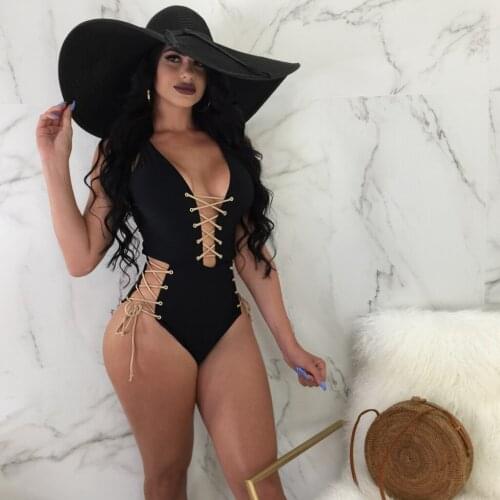 Sexy Bandage Womens Swimsuit 2021 Solid Color Push Up Monokini Bikini Lace Up Ladies Swimwear Summer Bathing Suit Beachwear