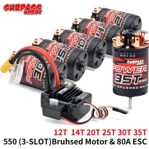 Surpass Hobby 550 3-Solt 12T 14T 20T 25T 30T 35T Brushed Motor w/BCD80A ESC for 1/10 1/12 RC Car Wltoys Traxxas Crawler Monster