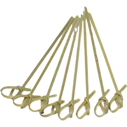 100 Pcs Bamboo Knotted Skewers Disposable Twisted Ends Bamboo Picks Cocktail Picks Ring Sign Dessert Candy Decoration Sign N