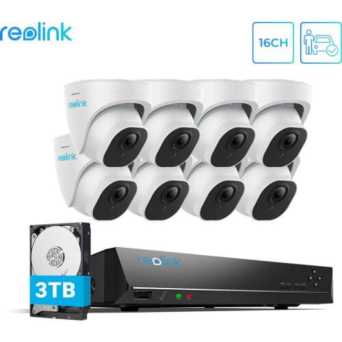 Reolink RLK16-820D8-A 4K PoE Security Camera System 16ch NVR & 8 pcs 8MP IP Cameras with Human/Car Detection CCTV Smart Home