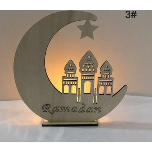 LED Wooden Eid Mubarak Plaque Moon Star Ramadan Ornament Muslim Decor Pendant