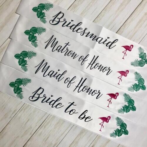 Tropical Flamingo Bride to Be Bridesmaid Maid of Honor Sash Bachelorette hen Party Bridal Shower wedding decoration favor gift