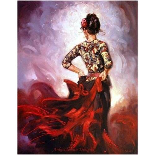 Embroidery Counted Cross Stitch Kits Needlework - Crafts 14 ct DMC DIY Arts Handmade Decor - Dancer Waving Red Silk