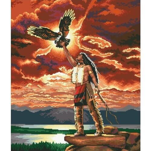 Top Quality Beautiful Lovely Counted Cross Stitch Kit Gift of the Eagle Feather Red Sky Man Bird 03897 3897