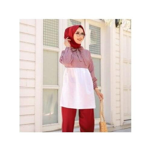 Womens Plaid Tunic Burgundy 38 Body Of Sizes: Bust: 96 Cm Waist: 116 Cm Hip: 124 Cm season top 2021 summer looks at winter