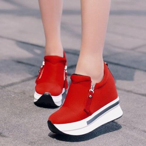 Womens shoes hot spring and autumn fashion chunky soled shoes zipper casual wedge shoes shallow womens shoes