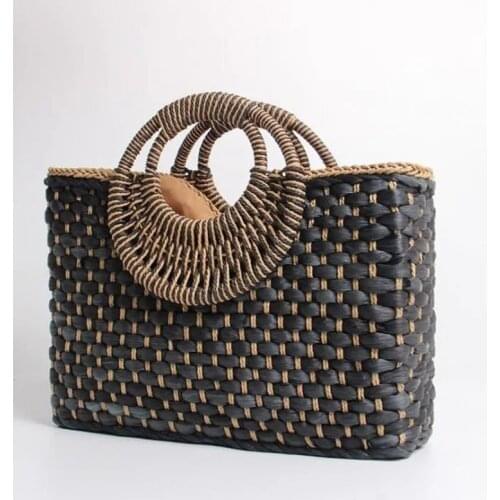 Summer Retro Plaid Design Straw Handbag Casual Large Capacity Totes Bag For Women Rattan Woven Beach Travel Ladies Basket Purse