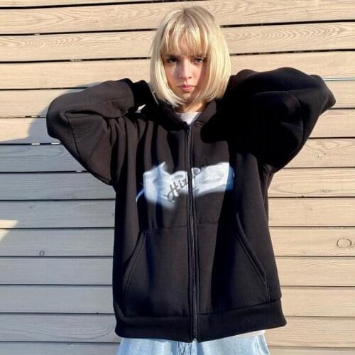 Harajuku pattern Print Streetwear Hoodies Y2k Women Hoodies Jacket Coat Autumn Zipper Hooded E-girl Punk Sweatshirt Outwear Top