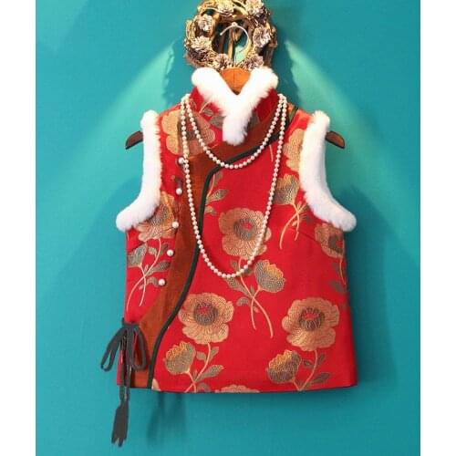 Women Chinese Style Winter Clothing Waistcoats Tang Suit Cheongsam Retro Fashion Elegant Ladies Vest Traditional Sleeveless Coat