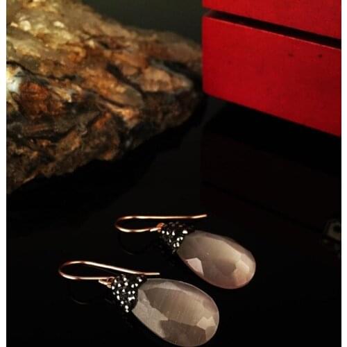 Dr Stone Natural Stone Women 'S Cat 'S Eye Stone rose gold plated Earrings KRB 373144614