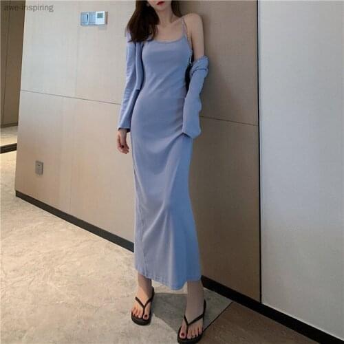 2021 Summer New Sexy Temperament Self-cultivation Black Sling Blue Jumpsuit Fashionable Wild Waist Slim Gray Long Skirt