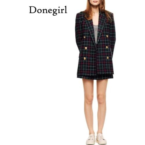 New 2021 Spring Za Women Check Blazer Suit Two Pieces Set Woman Office Skirt High Waisted Skirt Casual Double Breasted blazer