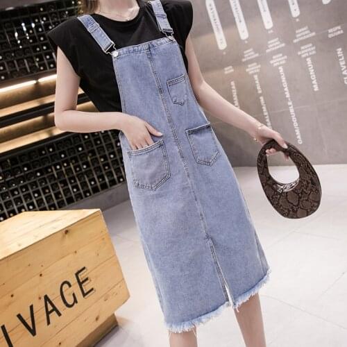 2020 Spring Summer Strap Denim Dresses Women Casual Jeans Sundress Korean Fashion Pocket Overalls Dress Vestidos Mujer Plus Size