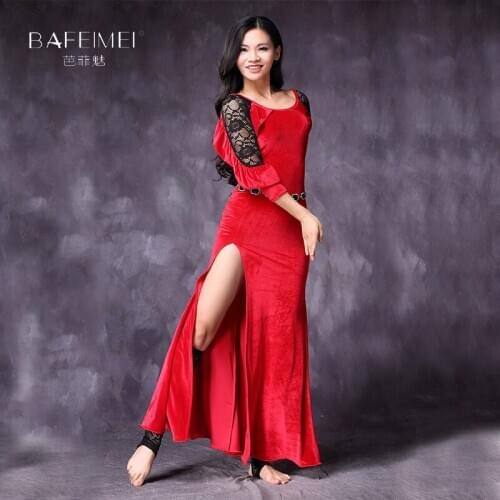 Lady New Belly Dancing Dress Girls Winter Velvet Sexy Belly Dance Dress Girls Sumba Dance Training Velvet Long Dress D-0066