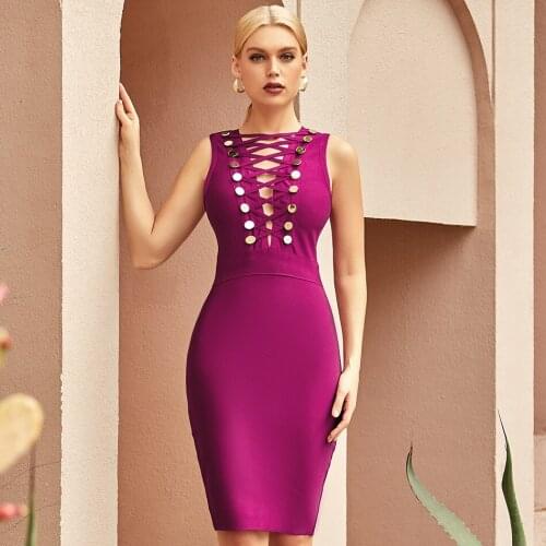 HIGH QUALITY New Fashion 2021 Womens purple sleeveless v neck lace up Bandage Dress party evening dress Wholesale dropship