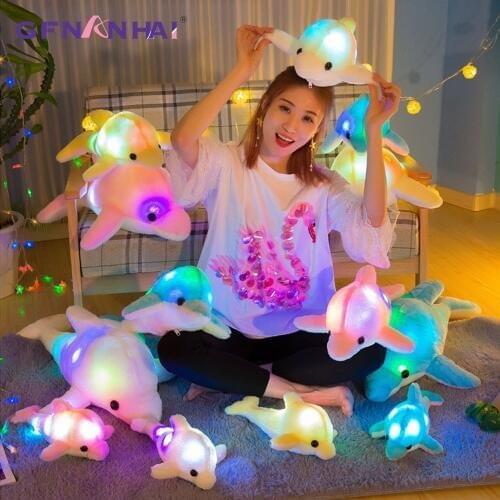 1pc 32cm Colorful Glowing Dolphin Plush Toy Kawaii Luminous Plush Dolls Stuffed Doll with Led Light Cute Gift for Kids Girls