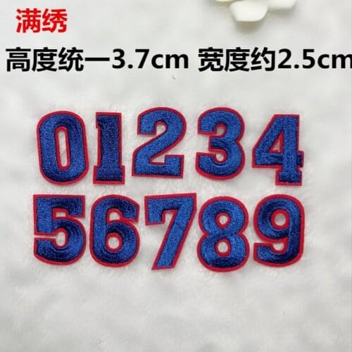100pcs/lot Blue Arabic Number 0-9 Embroidery Patches Jersey Clothing Decoration DIY Iron Heat Transfer T Shirt