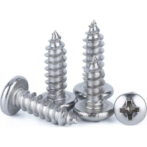 20/50Pcs 316 Stainless Steel Round Head Phillips Self Tapping Screws M2 M2.2 M2.6 M3 M3.5 Cross Recessed Pan Head Wood Screw