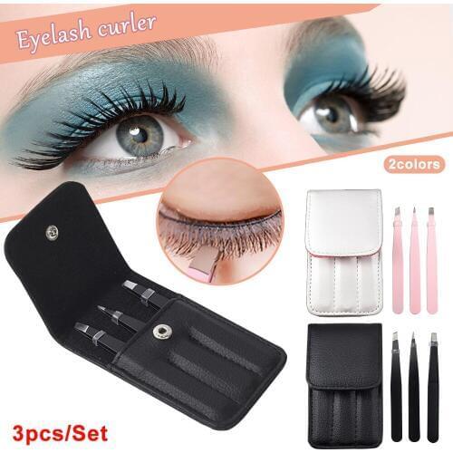 3 PCS Professional Tweezers Set Stainless Steel Eyebrow Hair Pluckers & Case