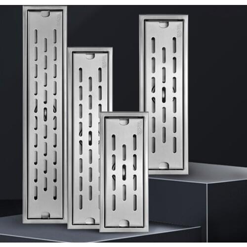 304 Stainless Steel Floor Drain Rectangular Anti Odor Long Linear Drainage Drainer Cover for WC Kitchen Bathroom Shower Hotel