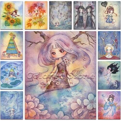 New Diamond painting Cartoon girl cute doll flower 5D DIY Full Square Drill embroidery Cross stitch 3D Round mosaic Drawing 078