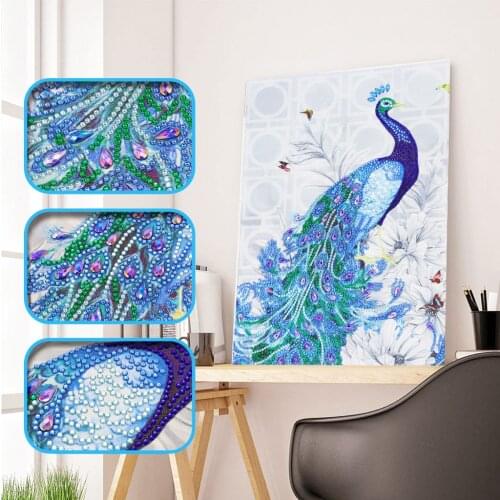 Special Shaped Diamonds Painting DIY 5D Partial Drill Cross Stitch Kits Crystal Multicolor Peacock Animal Pattern Home Decor
