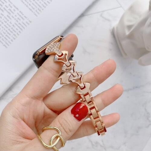 For Apple Watch 44mm 40mm 42mm 38mm Women Watch Accessories Diamond Stainless Steel Bracelet For iWatch 6 5 4 3 2 1 SE Belt