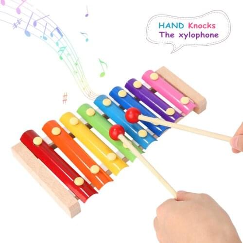 Baby Wooden Colorful Traditional Metal Xylophone Glockenspiel Toy Musical Rainbow Octave Instrument For Baby Kids Funny Gift