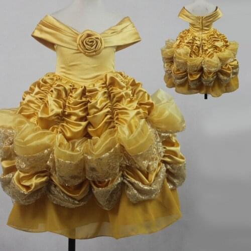 Kids Cosplay Belle And The Beast Costume Yellow Ball Gown For Little Girl Halloween Birthday Party Princess Dress