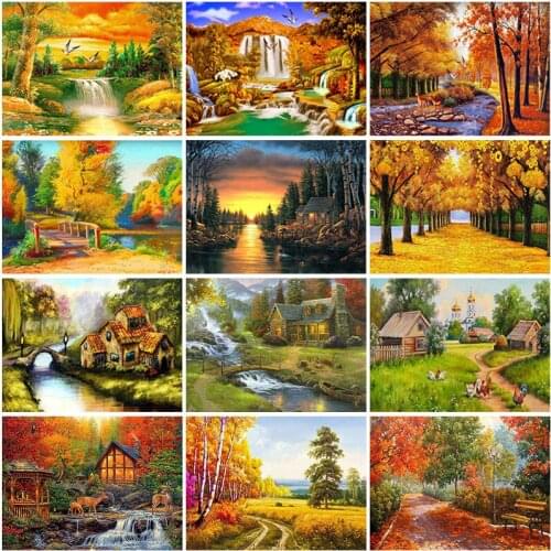 DIY 5D Diamond Painting Kit Full Square/Round Scenery Diamond Embroidery Autumn Cross Stitch Tree Mosaic Crafts Home Decoration