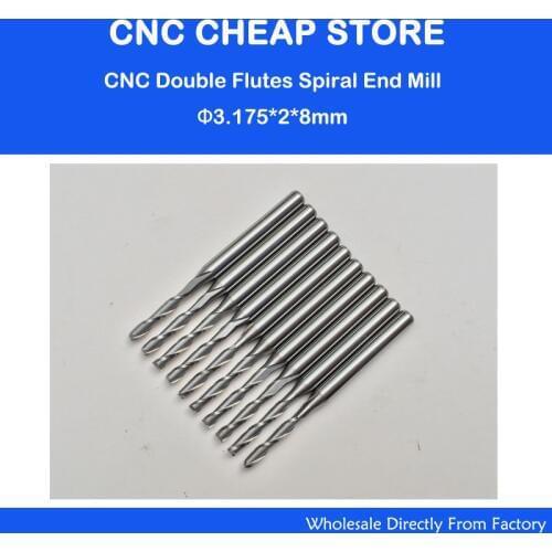 10pcs 3.175 Carbide CNC Milling Cutters Tools 2 Double Two Flute Spiral Bit Router End Mill CED 2mm CEL 8mm