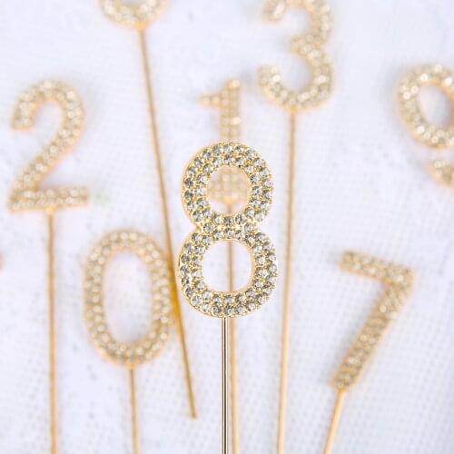 Happy Birthday Cake Toppers Glitter Alloy Rhinestone Number Cake Decoration Birthday Party Decorations Baking Dessert Supplies