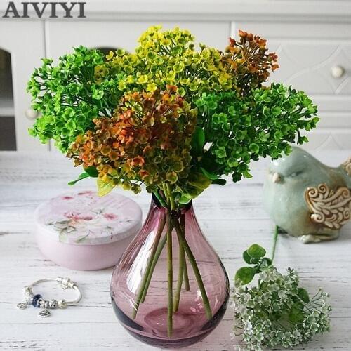 Artificial Flowers Single Short Plastic Plum Grass Branch Fake Flowers Photography Landscape Green Wall Handmade DIY Home Decor